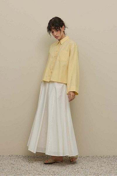 Fahhar Kimono Sleeve Short Linen Shirt Yellow