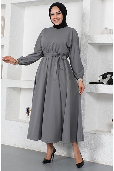 sefamerve Rochie cu talie 2051-05 Gri