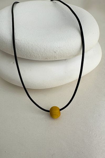 Modex Small Wooden Bead Black String Necklace (40cm)