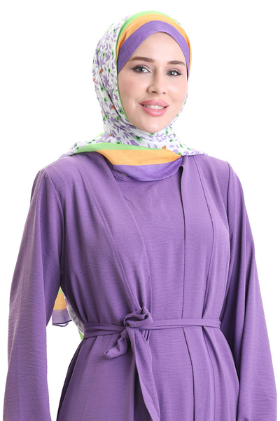 sefamerve Asil Abaya Set 0336-09 Purple