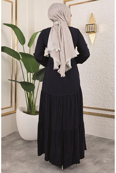 sefamerve Püskül Detaylı Elbise 0229-04 Lacivert