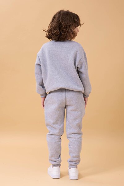 Perendi Boy's Crew Neck Hooded Winter 2-Piece Tracksuit Set - Gray