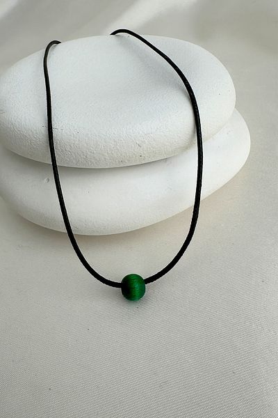 Modex Small Wooden Bead Black String Necklace (40cm)