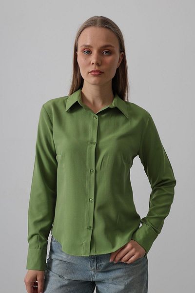 VAGGON Women's Ages Green Slim Fit Long Sleeve Basic Shirt Vs00545