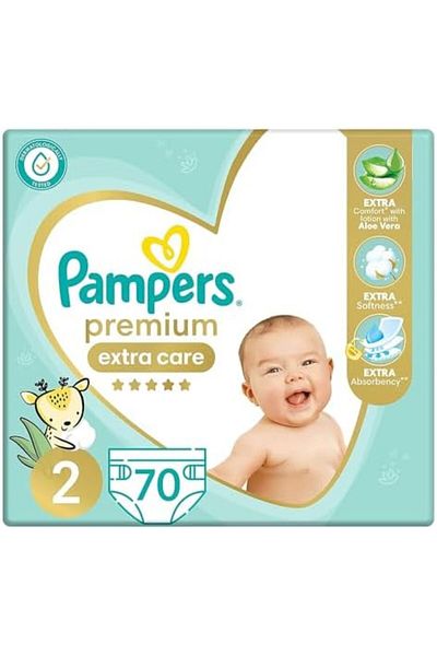 Pampers Premium EXTRA CARE Diapers, Size 2, 3-8 kg, with Lotion with Aloe Vera, 70 Baby Diapers