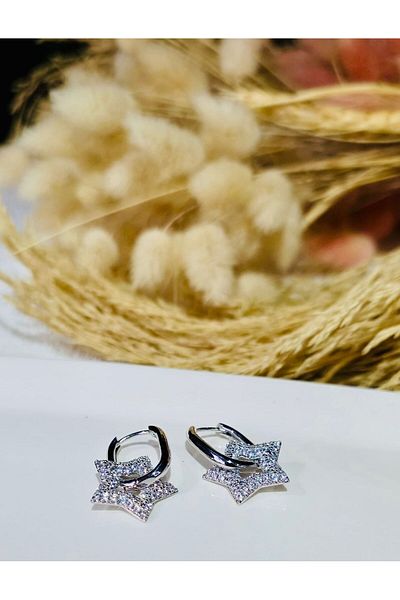 My Life Accessory Star Model Shiny Zircon Stone Silver Color Steel Earrings Tarnish-Free, Allergy-Free, Sparkling Design