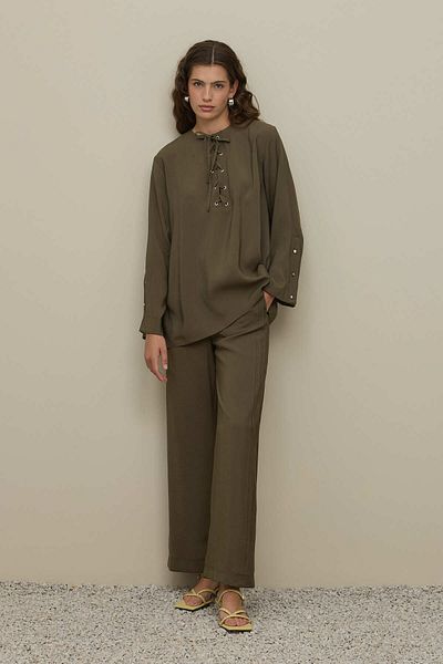 Fahhar Eyelet Detailed Trouser Suit Khaki