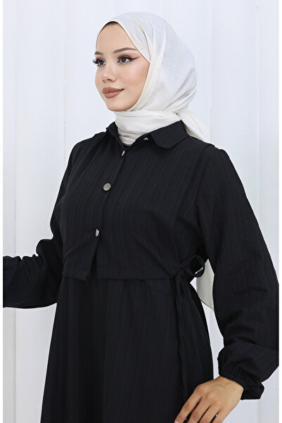 sefamerve Düğmeli Yelek Elbise İkili Takım 2119-01 Siyah