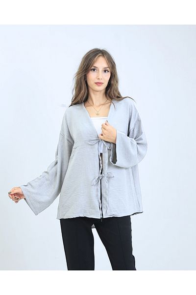 fh fashionhere Women's Tie-Up Gray Kimono Tunic Shirt Comfortable Stylish