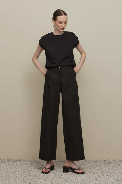 Fahhar Linen Straight Trousers Black