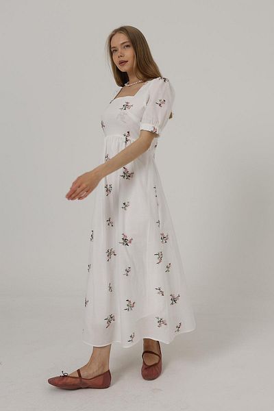 VAGGON Embroidered Dress with Bow Tie on the Back