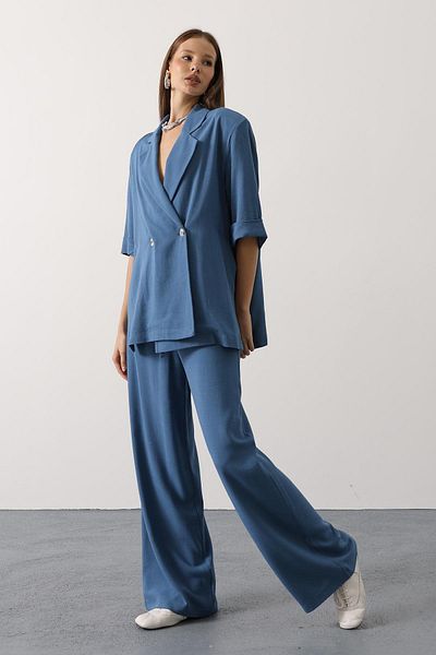 VAGGON Women's Indigo Half Sleeve Oversize Slit Jacket Vs00627