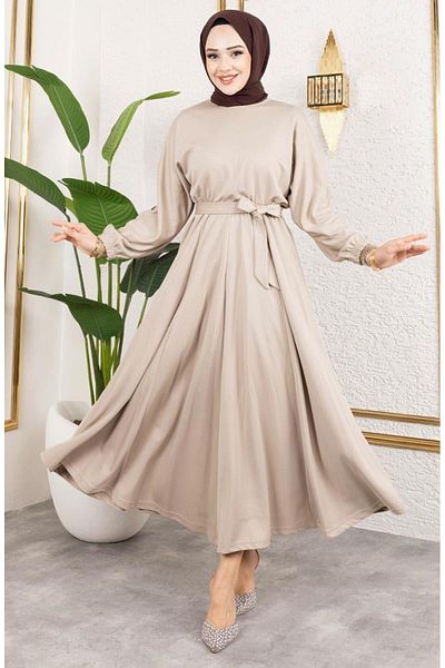 sefamerve Rochie cu talie 2051-06 Mink
