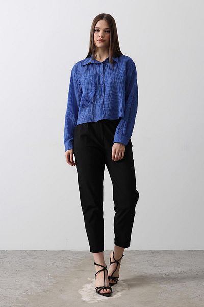 VAGGON Women's Blue Tassel Pocket Detailed Short Shirt Vs00502
