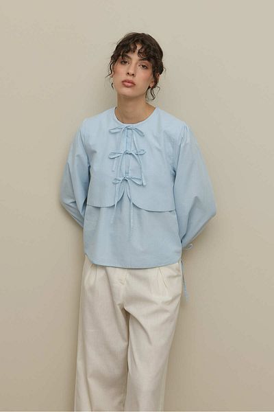 Fahhar Aller Detailed Voile Shirt Light Blue