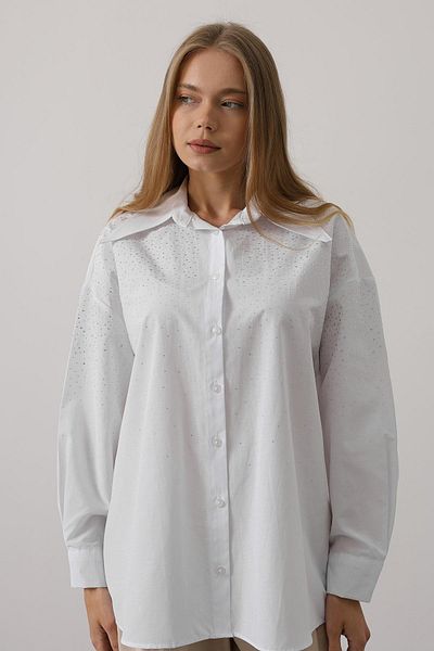 VAGGON Women's White Stone Detailed Pointed Collar Shirt Vs00552