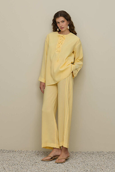 Fahhar Eyelet Detailed Trousers Set Yellow