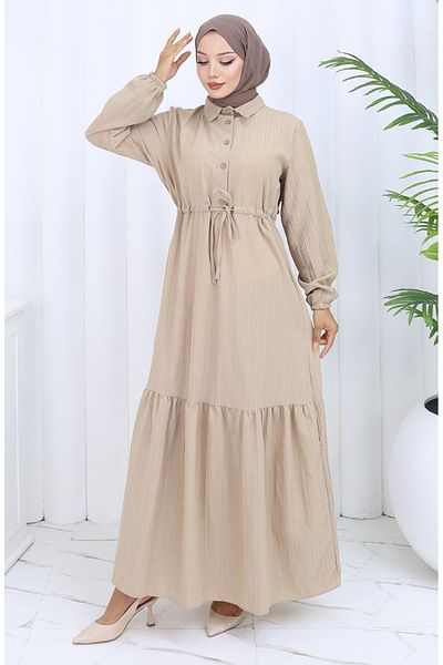 sefamerve Rochie cu șireturi la talie 0127-04 Mink