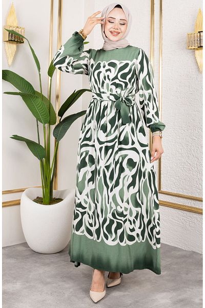 sefamerve Rochie cu model cu talie elastică 7127-02 kaki