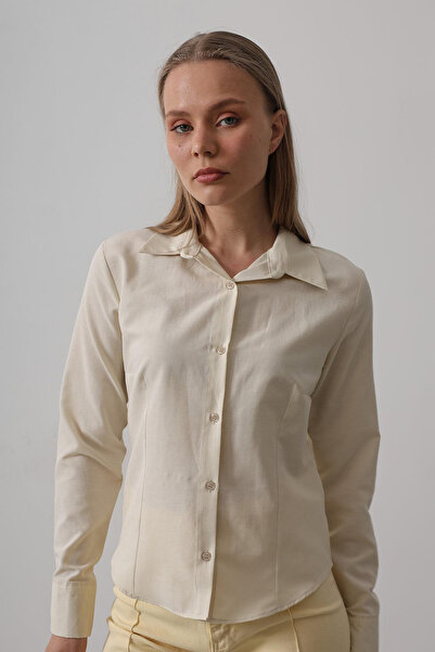 VAGGON Дамска блуза с дълъг ръкав, в цвят екрю, с тясна кройка Vs00545