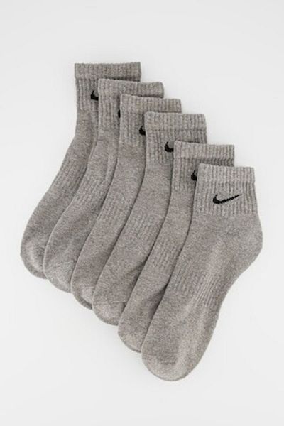 Nike Ankle Socks for Fitness Everyday - 6 Pairs, Gray, Size M