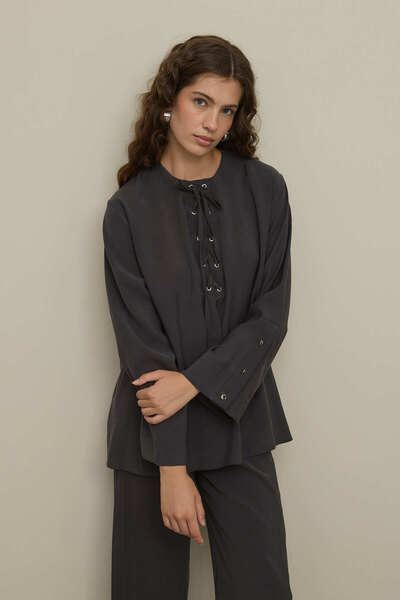 Fahhar Eyelet Detailed Trouser Suit Anthracite