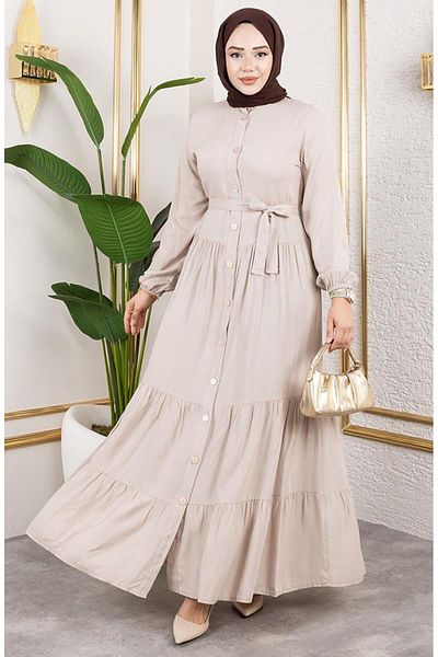 sefamerve Rochie din viscoză cu nasturi în față 1124-06 Mink