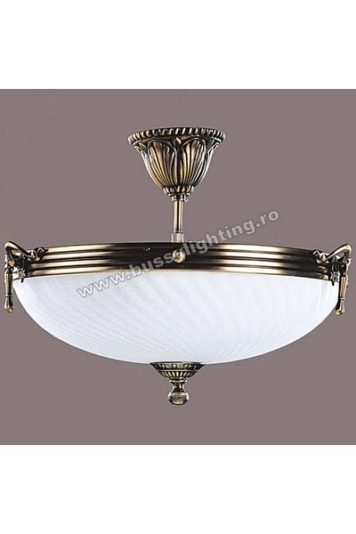 CandelabreClasice Lustra Omega cu Diam 33 cm, Desing Clasic, Finisaj Bronz Antic, Abajur Alb