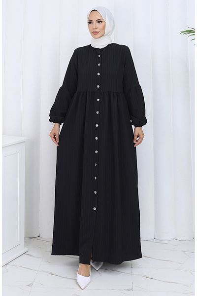 sefamerve Manecă cu nasturi lungi elastic Ferace 2124-01 Negru