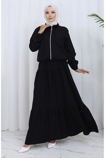 sefamerve Set dublu cu fermoar cu manșon elastic 0129-15 negru
