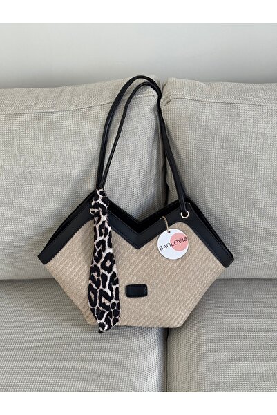 BAGLOVİS Scarf Detail Canvas Fabric Women's Shoulder Bag Uzn18 En41