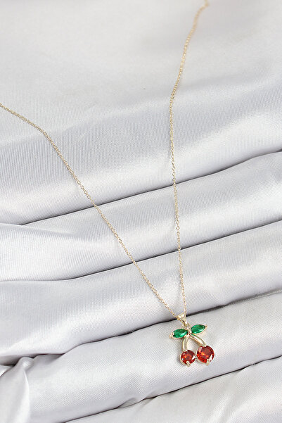 BSRE Brass Zircon Stone Cherry Women's Necklace (Gold Color)