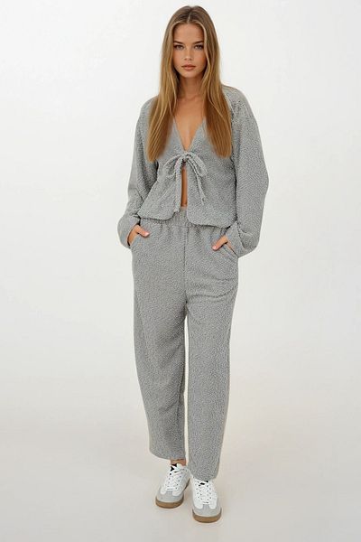 VAGGON Women's Gray Front Tie Suit Vs00431