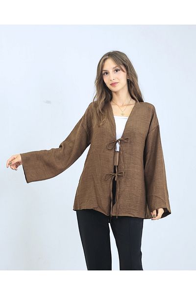 fh fashionhere Women's Tie-Up Brown Kimono Tunic Shirt Comfortable Stylish