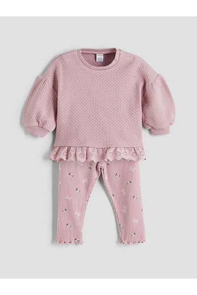 LC Waikiki Lcw Baby Ribbon Detailed Baby Girl Sweater and Leggings 2 Pcs