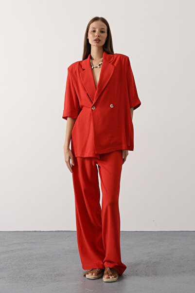 VAGGON Women's Red Half Sleeve Oversize Slit Jacket Vs00627