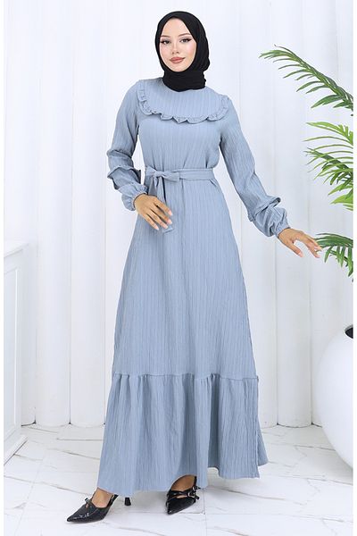 sefamerve Rochie cu volane cu centură 2116-03 Verde verde