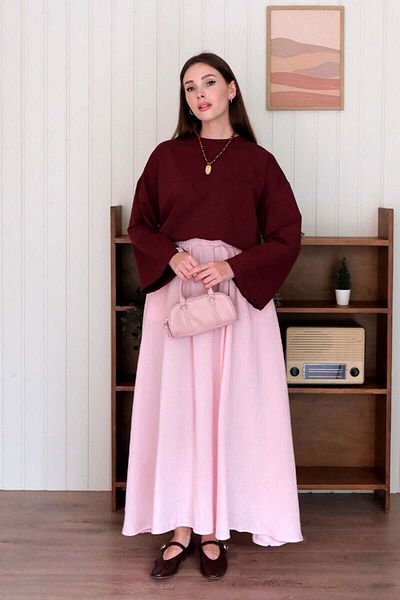 Ceylan Otantik Set de fuste crop body burgundy și muselină roz