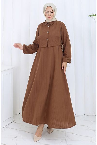 sefamerve Buttoned Vest Dress Double Suit 2119-03 Brown