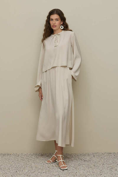 Fahhar Eyelet Modal Skirt Suit Stone