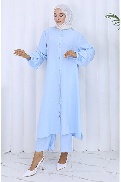 sefamerve Full Buttoned Tunic Trousers Double Suit 2114-07 Blue