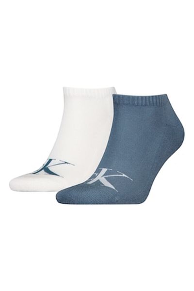 Calvin Klein , Set de șosete scurte cu imprimeu logo - 2 perechi, Albastru prăfuit, Alb optic, Mărimea 39-42