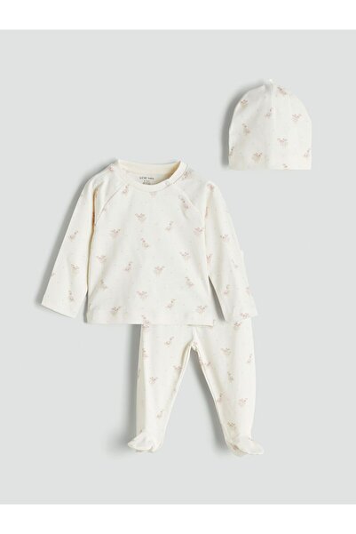 LC Waikiki Lcw Baby Printed Baby Girl T-Shirt Pants and Beanie 3 Pcs