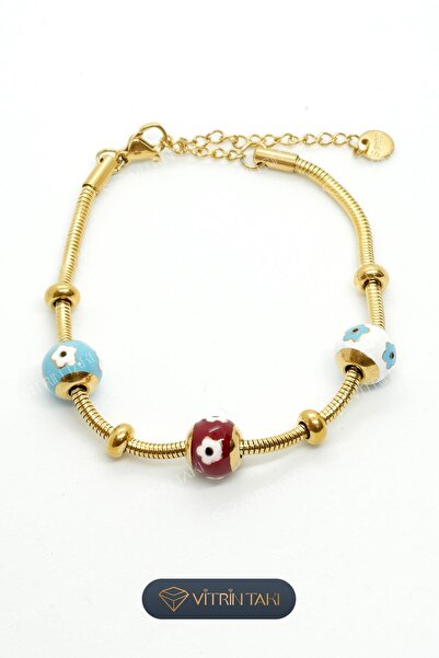 Çelik Karışık Renk Detaylı Altın Renk Bileklik