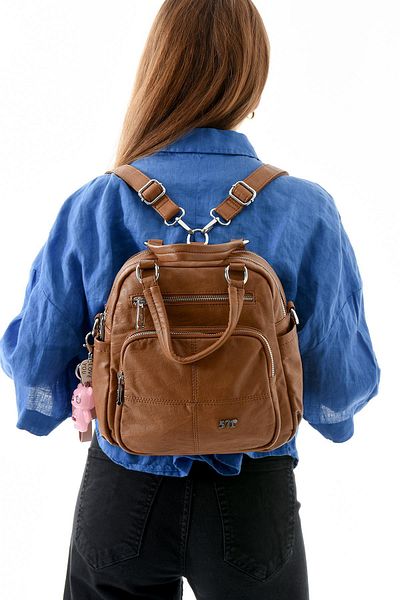 571 Collections Çanta Three Function Faux Leather Backpack, Shoulder, and Handbag Brown (Model: 571-13-17B)