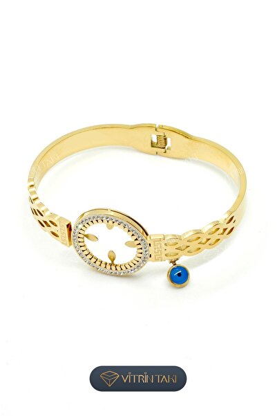 Çelik Çeyrek Altın Konulabilen Altın Renk Kelepçe Bileklik