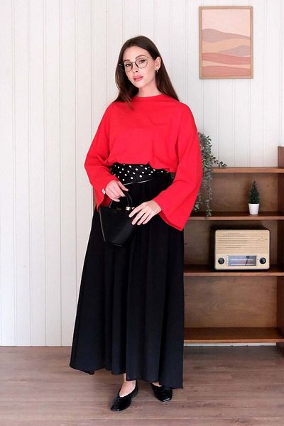 Ceylan Otantik Red Crop Body & Black Muslin Piping Skirt Set