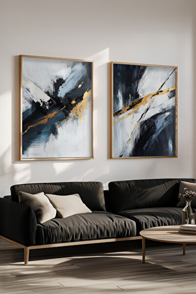 STARYUNA Yağlı boya efektli modern ahşap çerçeveli 2'li tablo seti Yuna165