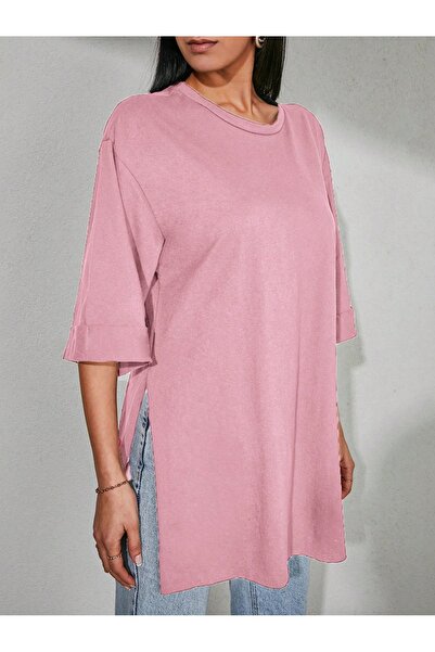 MOVİMENT Γυναικείο μπλουζάκι με διπλό μανίκι στο πλάι άνοιγμα ροζ