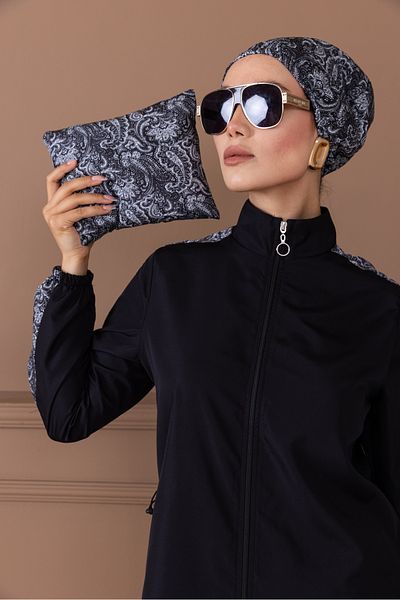 dilber fashion Σετ μαγιό Hijab με μοτίβο λεοπάρ και τσάντα δώρο